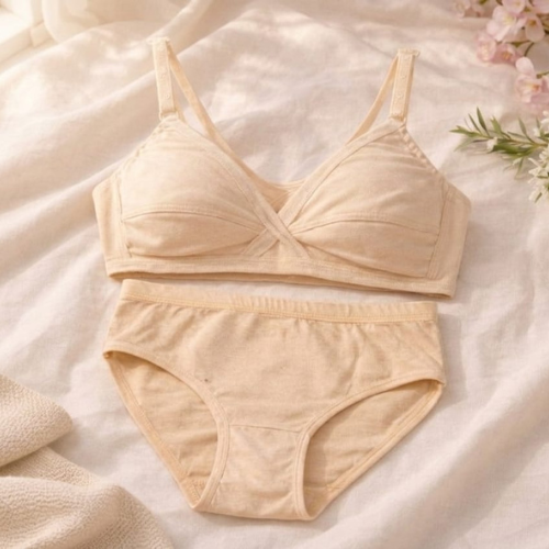 Crossover cotton bra sets skin (nude/beige) color