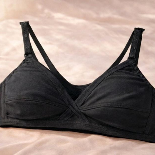 Crossover cotton bra Black color Panty Set
