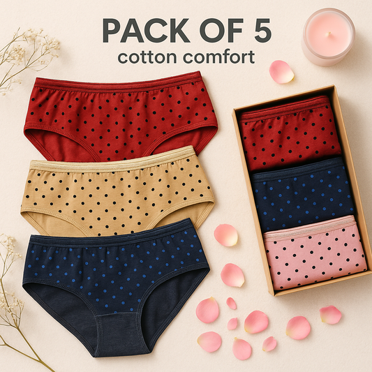 Budget Pack Of 3 & 5 Comfortable Polka Dotted Cotton Brief Women Seamless Underwear Panties 3202
